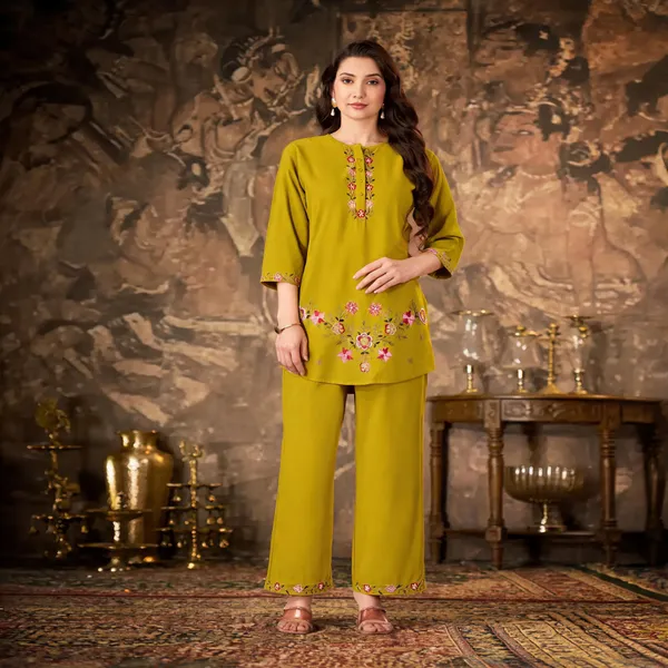 Mustard_Pure_Cotton_Embroidered_Kurti_With_Palazzo_For_Women