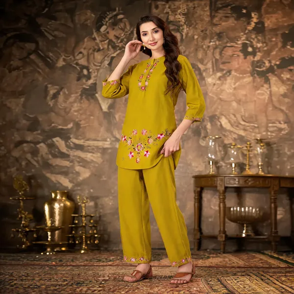 Mustard_Pure_Cotton_Embroidered_Kurti_With_Palazzo_For_Women