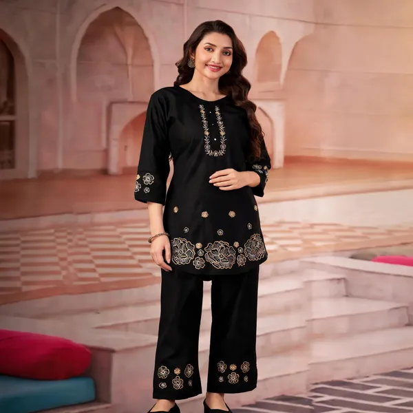 Black_Pure_Cotton_Embroidered_Kurti_With_Palazzo_For_Women