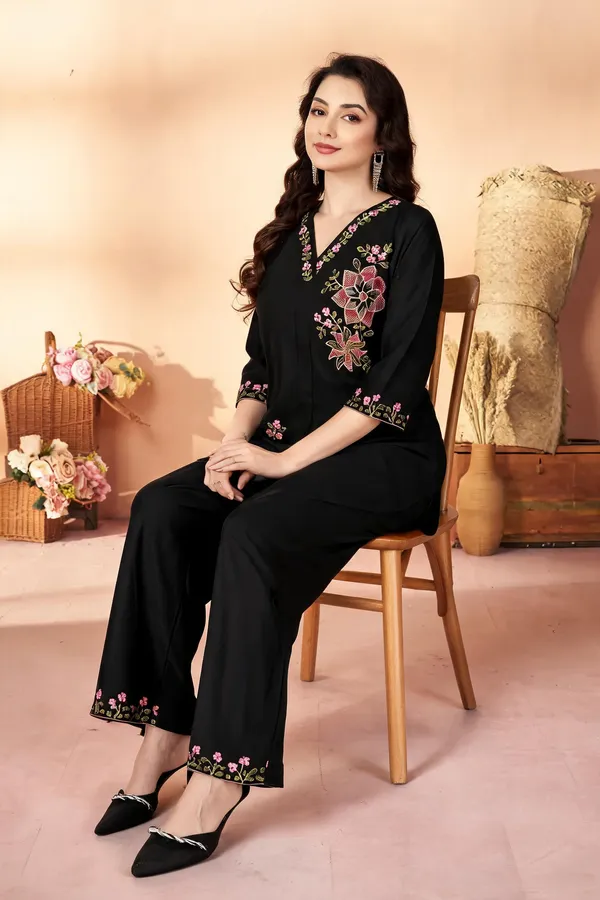 Black_Heavy_Rayon_Embroidered_Kurti_With_Palazzo_For_Women