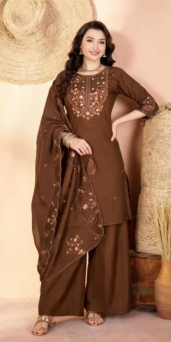 Brown_Marina_Silk_Ethnic_Motifs_Embroidered_Kurti_Palazzo_With_Dupatta_For_Women