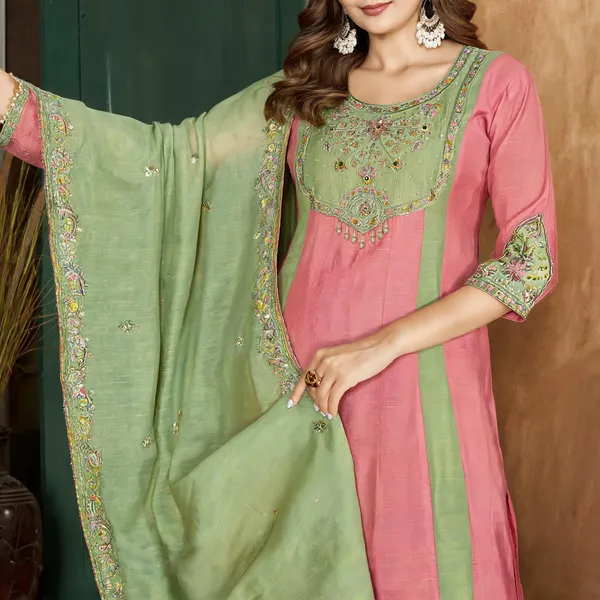 Baby_Pink_Mal_Chanderi_Embroidered_Kurti_Palazzo_With_Dupatta_For_Women