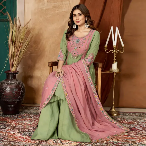 Pista_Mal_Chanderi_Embroidered_Kurti_With_Palazzo_And_Dupatta_For_Women