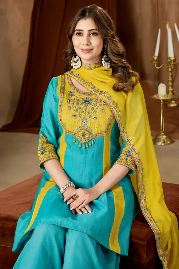 Sky_Blue_Mal_Chanderi_Embroidered_Kurti_With_Palazzo_And_Dupatta_For_Women