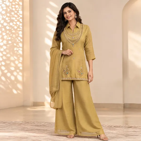 Yellow_Rich_Salsa_Embroidered_Kurti_Palazzo_With_Dupatta_For_Women
