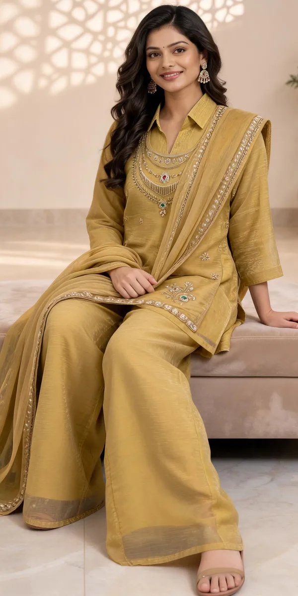 Yellow_Rich_Salsa_Embroidered_Kurti_Palazzo_With_Dupatta_For_Women