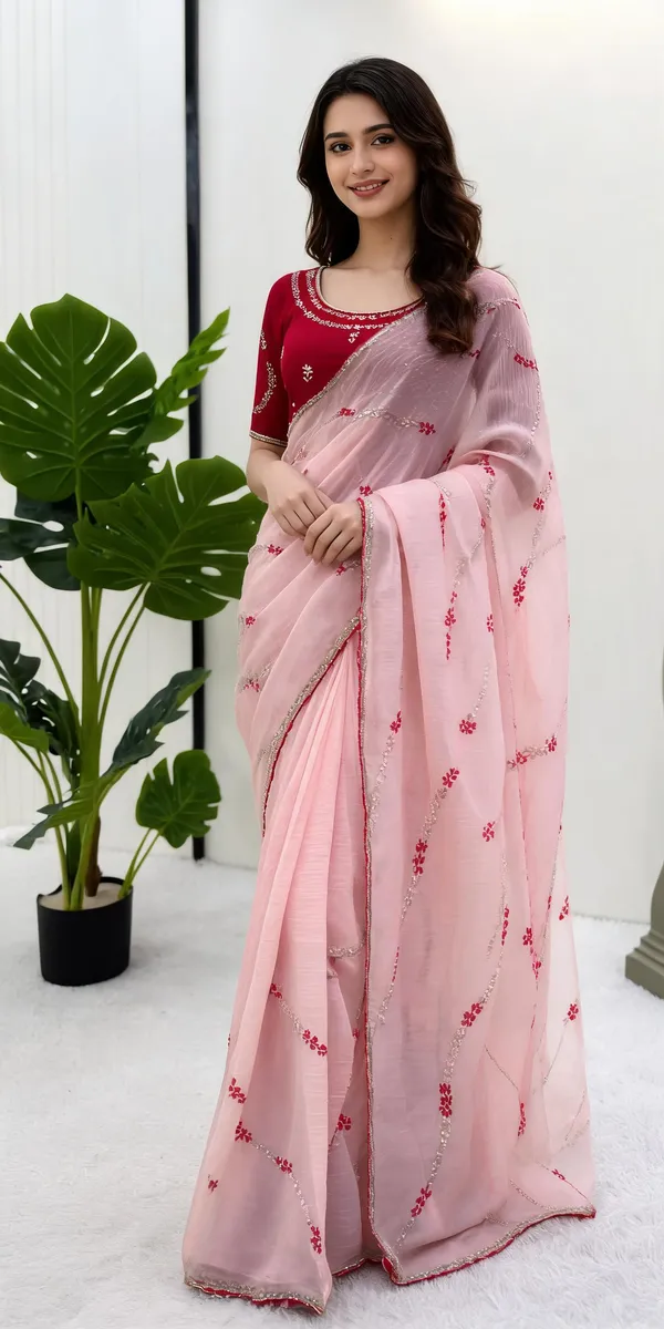 Pink_Crunchy_Silk_Thread_&_Sequin_Work_Saree_For_Women