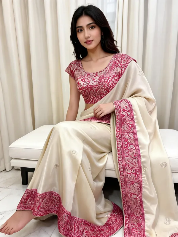 Cream_Silk_Embellished_Saree_For_Women