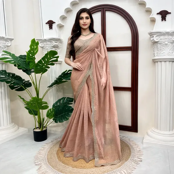 Cream_Silk_Embellished_Saree_For_Women