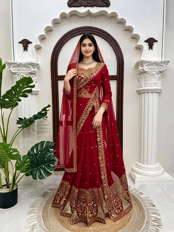 Red_Silk_Embellished_Saree_For_Women