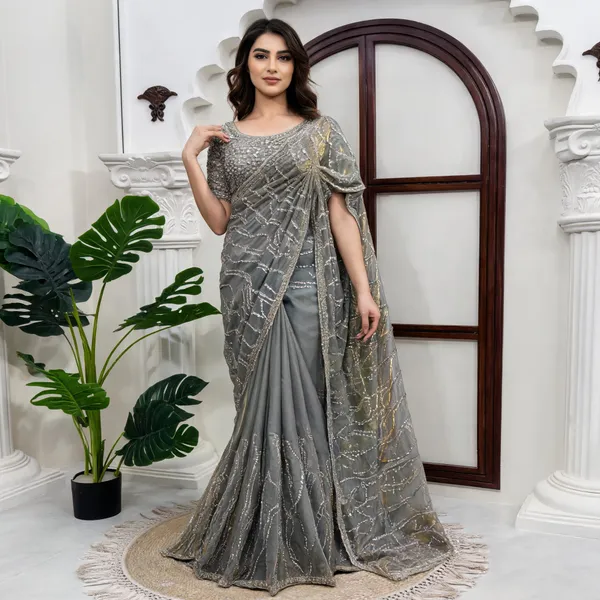 Grey_Silk_Embellished_Saree_For_Women