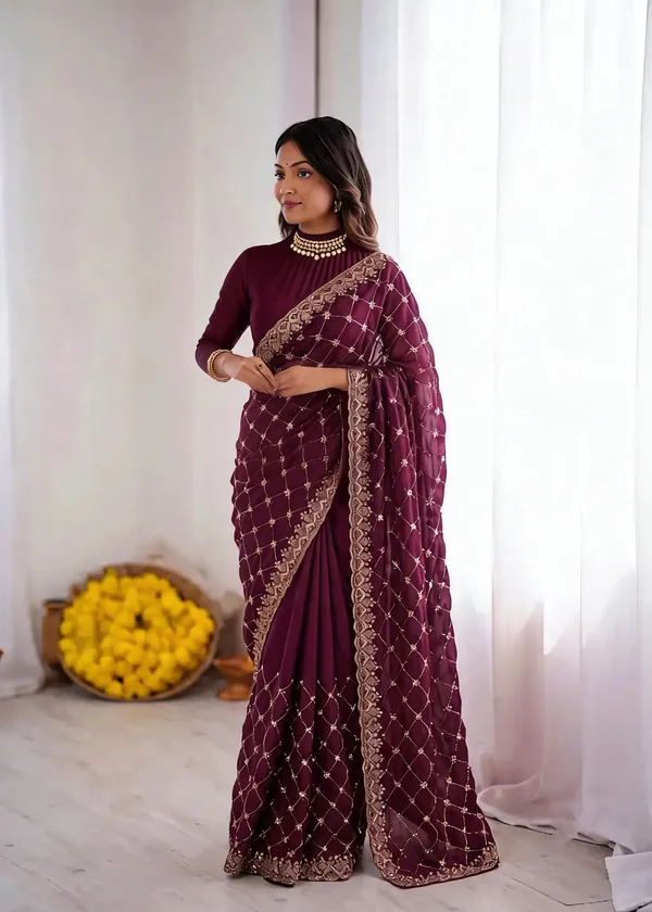 Wine_Silk_Embellished_Designer_Saree_For_Women