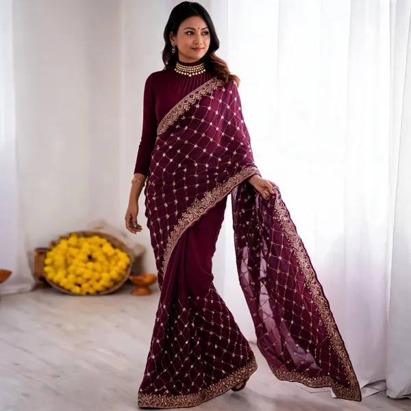 Wine_Silk_Embellished_Designer_Saree_For_Women