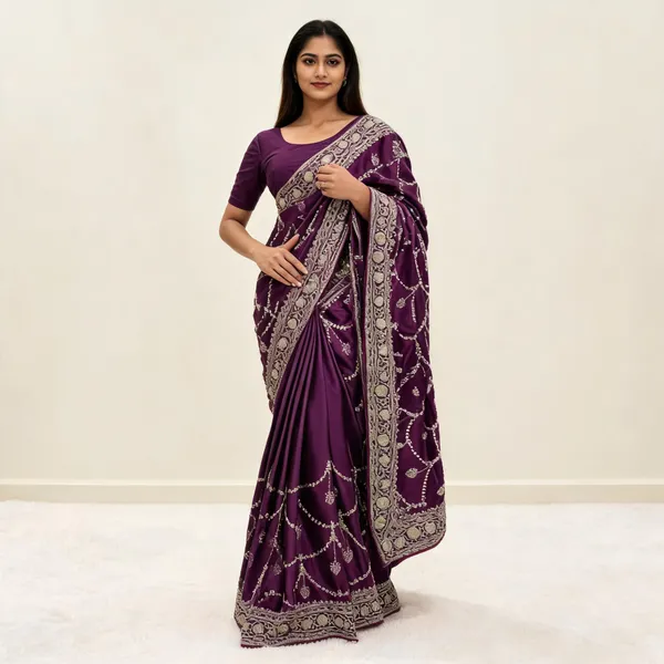 Wine_Japan_Satin_Silk_Thread_&_Sequin_Work_Saree_For_Women