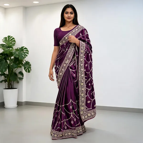 Wine_Japan_Satin_Silk_Thread_&_Sequin_Work_Saree_For_Women