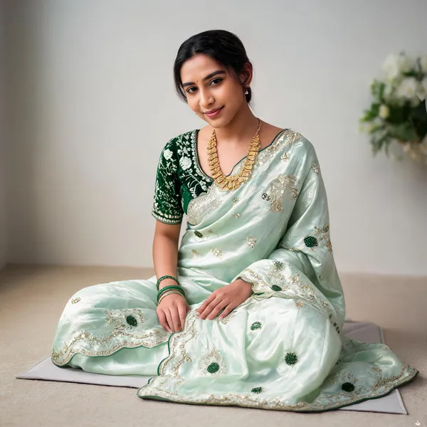 Parrot_Pure_Fancy_Satin_Sequin_Embroidery_Saree_With_Cut_Work_Border_For_Women