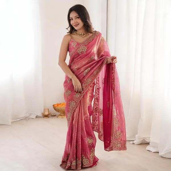 Pink_Fancy_Satin_Beads_Embroidery_Cut_Work_Border_Saree_For_Women