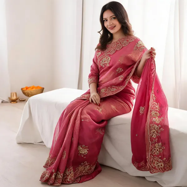 Pink_Fancy_Satin_Beads_Embroidery_Cut_Work_Border_Saree_For_Women
