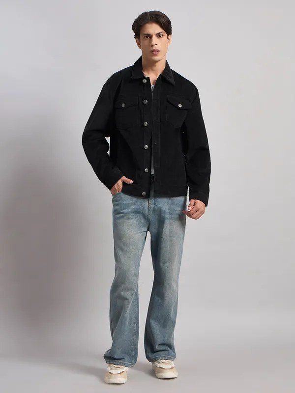 Sand_Dunes_Men’S_Black_Corduroy_Regular_Fit_Jacket