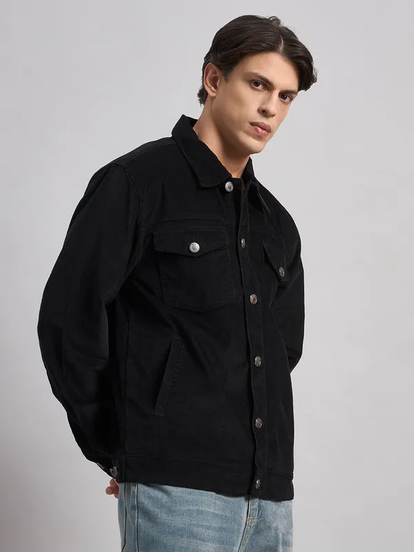 Sand_Dunes_Men’S_Black_Corduroy_Regular_Fit_Jacket