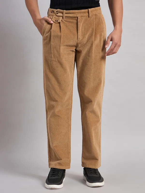 Sand_Dunes_Men’s_Camel_Brown_Corduroy_Pleated_Straight_Fit_Trousers