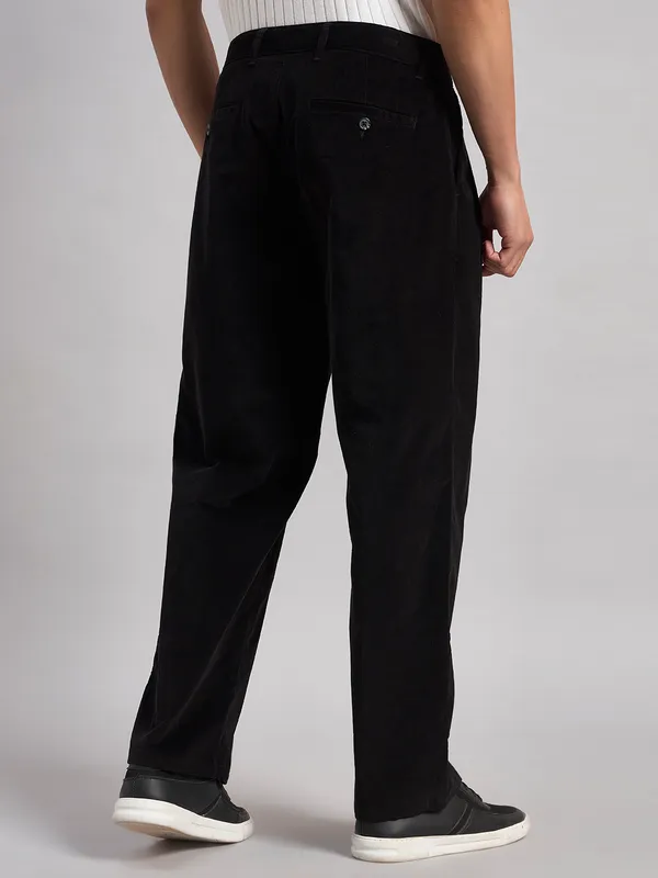 Sand_Dunes_Men’S_Black_Corduroy_Pleated_Straight_Fit_Trousers