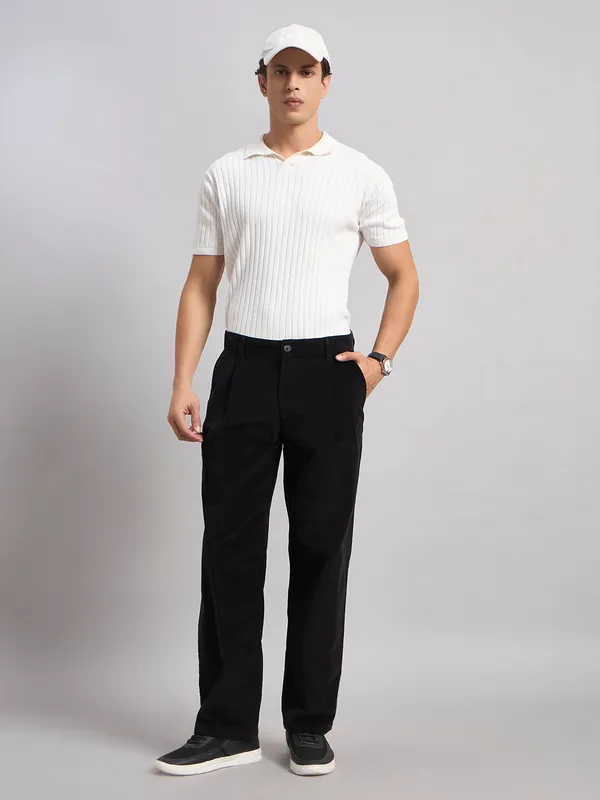 Sand_Dunes_Men’S_Black_Corduroy_Pleated_Straight_Fit_Trousers
