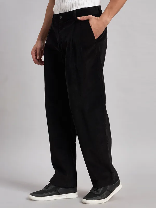 Sand_Dunes_Men’S_Black_Corduroy_Pleated_Straight_Fit_Trousers