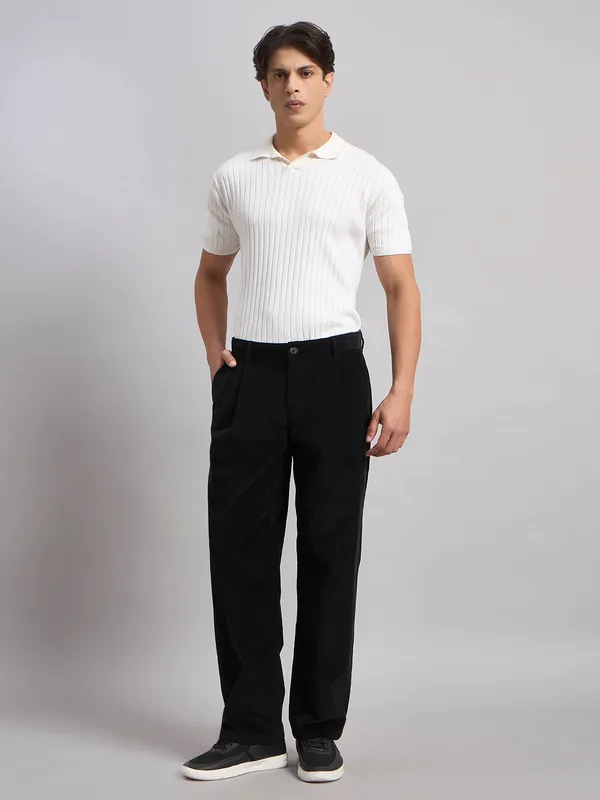 Sand_Dunes_Men’S_Black_Corduroy_Pleated_Straight_Fit_Trousers