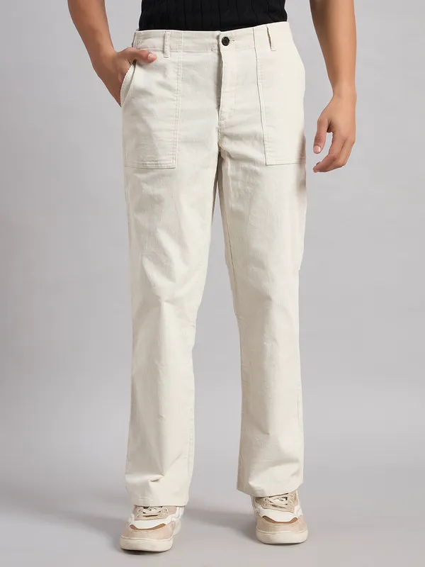 Sand_Dunes_Men’S_Straight_Fit_White_Corduroy_Trousers
