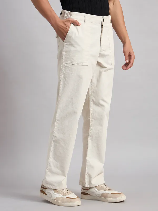 Sand_Dunes_Men’S_Straight_Fit_White_Corduroy_Trousers