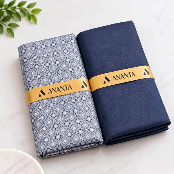 Linen_Blue_Geometric_Print_&_Navy_Solid_Unstitched_Fabric_Set