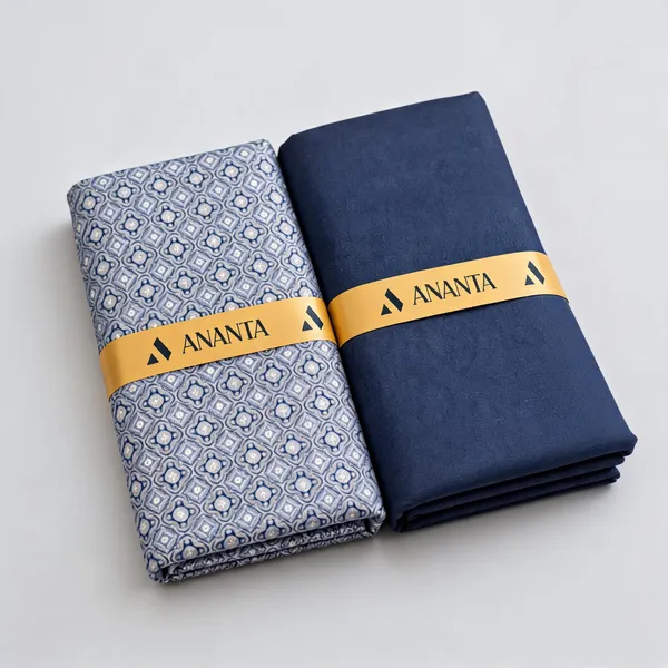 Linen_Blue_Geometric_Print_&_Navy_Solid_Unstitched_Fabric_Set