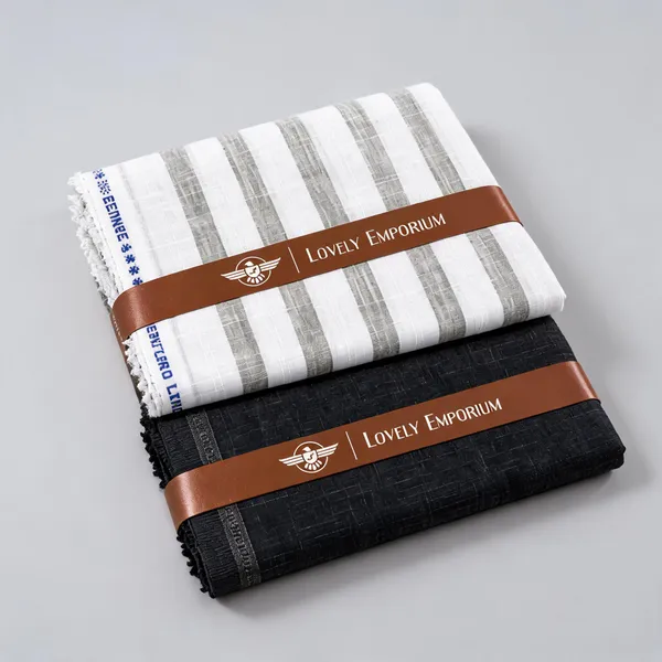 Giza_Cotton_Grey_Striped_&_Black_Solid_Unstitched_Fabric_Set