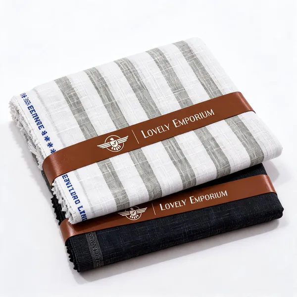 Giza_Cotton_Grey_Striped_&_Black_Solid_Unstitched_Fabric_Set