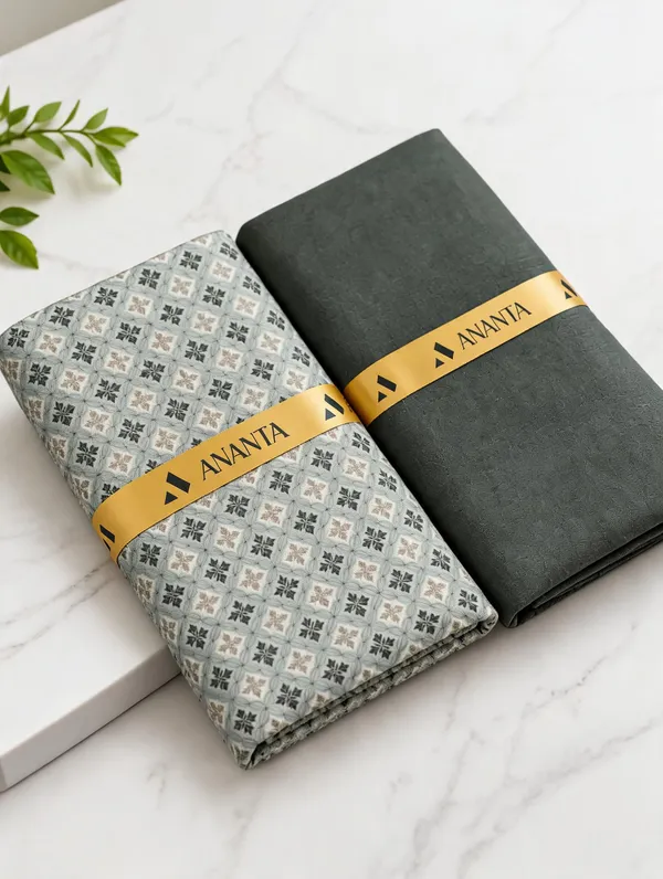 Linen_Grey_Floral_Print_&_Dark_Green_Solid_Unstitched_Fabric_Set