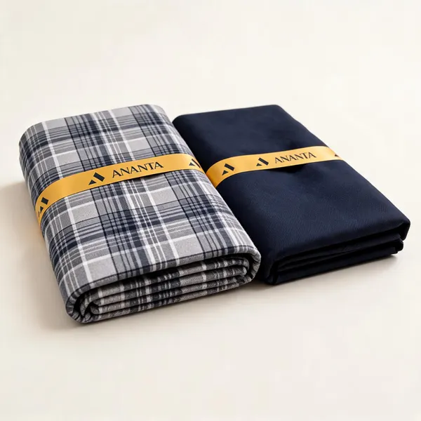 Linen_Grey_Checked_&_Navy_Solid_Unstitched_Fabric_Set