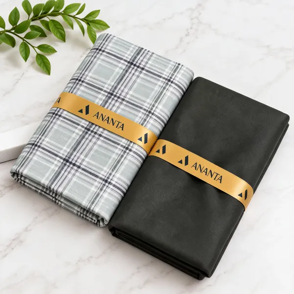 Linen_Grey_Checked_&_Charcoal_Solid_Unstitched_Fabric_Set