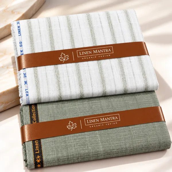 White_And_Green_Linen_Unstitched_Fabric_Set