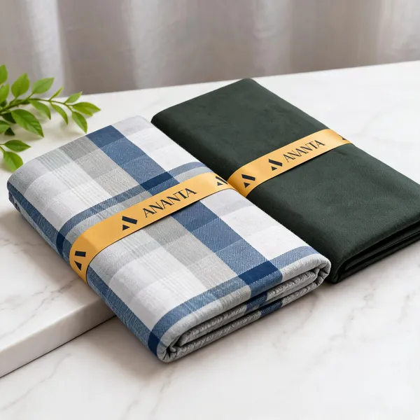 Linen_Blue_Checked_&_Green_Solid_Lungi_Unstitched_Fabric_Set