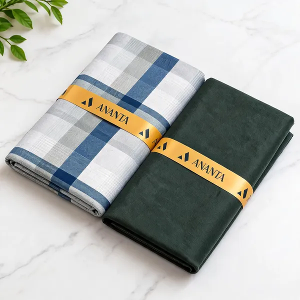 Linen_Blue_Checked_&_Green_Solid_Lungi_Unstitched_Fabric_Set