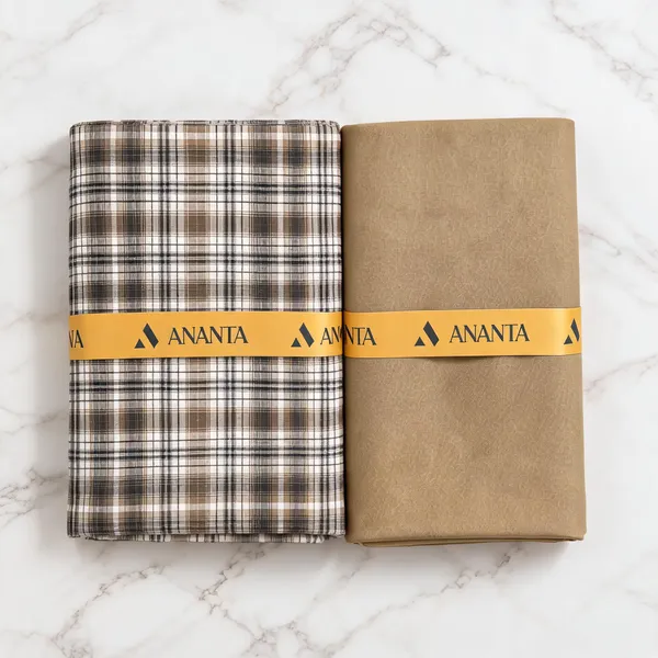 Linen_Black_White_Checkered_&_Beige_Solid_Unstitched_Fabric_Set