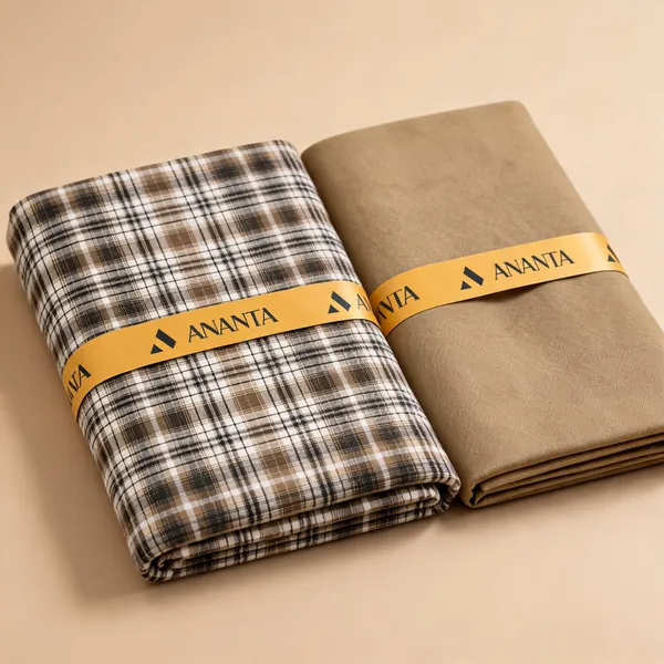 Linen_Black_White_Checkered_&_Beige_Solid_Unstitched_Fabric_Set
