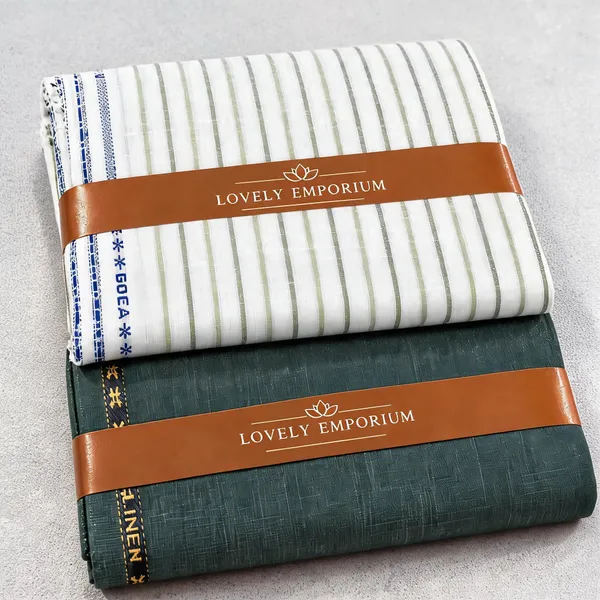 Giza_Cotton_Green_Striped_&_Solid_Unstitched_Fabric_Set