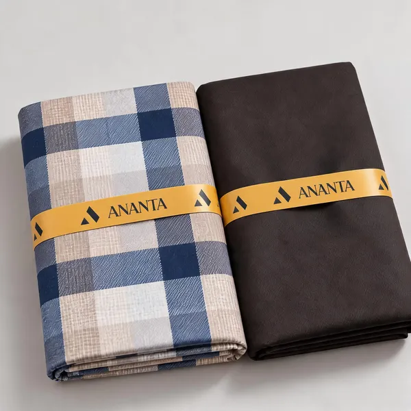 Linen_Blue_Beige_Checkered_&_Black_Solid_Unstitched_Fabric_Set