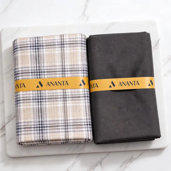 Linen_Beige_Checked_&_Charcoal_Solid_Unstitched_Fabric_Set