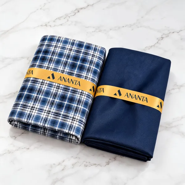 Linen_Blue_Plaid_&_Navy_Solid_Unstitched_Fabric_Set