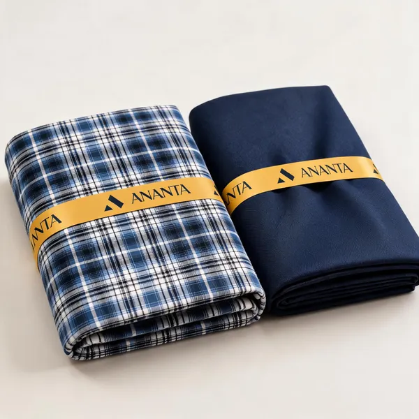 Linen_Blue_Plaid_&_Navy_Solid_Unstitched_Fabric_Set