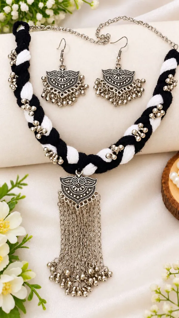 Black_And_White_Braided_Necklace_Set_for_Women