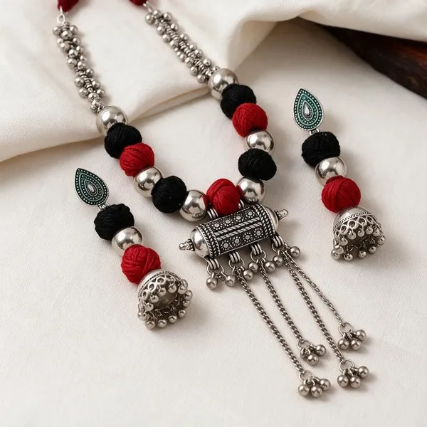 Oxidized_Silver_Tone_Beaded_Necklace_Set_With_Earrings